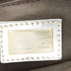 Fendi Beige/Silver Raffia and Patent Leather B Shoulder Bag