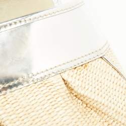 Fendi Beige/Silver Raffia and Patent Leather B Shoulder Bag