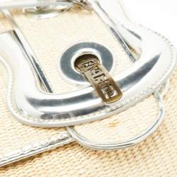Fendi Beige/Silver Raffia and Patent Leather B Shoulder Bag