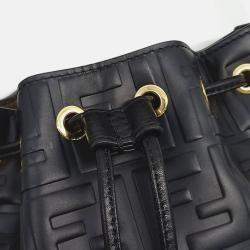 Pre Owned Fendi Black Leather Montresor Mini Bucket Bag