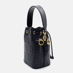 Pre Owned Fendi Black Leather Montresor Mini Bucket Bag