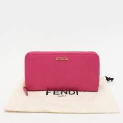 Fendi Pink Leather Elite Zip Around Wallet