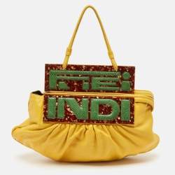 Pre Owned Fendi Yellow Leather and Snakeskin To You Convertible Clutch Bag