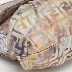 Pre Owned Fendi Multicolor Zucca Fabric and Lizard Embossed Leather Chef Shoulder Bag