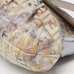 Pre Owned Fendi Multicolor Zucca Fabric and Lizard Embossed Leather Chef Shoulder Bag