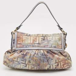 Pre Owned Fendi Multicolor Zucca Fabric and Lizard Embossed Leather Chef Shoulder Bag
