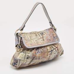 Pre Owned Fendi Multicolor Zucca Fabric and Lizard Embossed Leather Chef Shoulder Bag