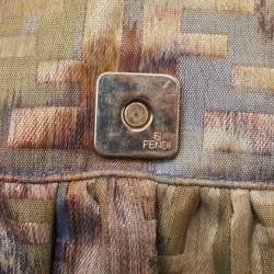 Pre Owned Fendi Multicolor Zucca Fabric and Lizard Embossed Leather Chef Shoulder Bag