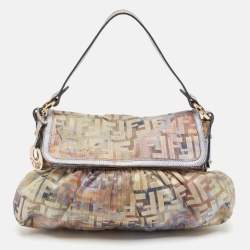 Pre Owned Fendi Multicolor Zucca Fabric and Lizard Embossed Leather Chef Shoulder Bag