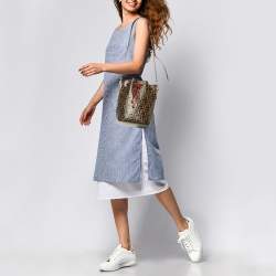 Fendi Brown/Red Zucca Leather Mon Tresor Bucket Bag