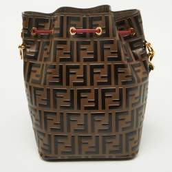 Fendi Brown/Red Zucca Leather Mon Tresor Bucket Bag