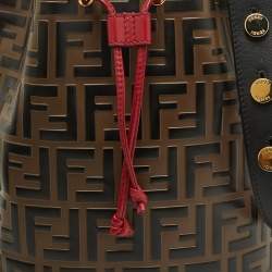 Fendi Brown/Red Zucca Leather Mon Tresor Bucket Bag