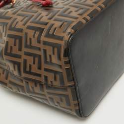 Fendi Brown/Red Zucca Leather Mon Tresor Bucket Bag