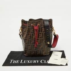 Fendi Brown/Red Zucca Leather Mon Tresor Bucket Bag