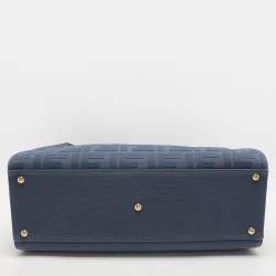 Pre Owned Fendi Blue Zucca Canvas and Leather Medium FF Peekaboo X Tote
