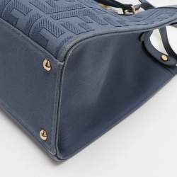 Pre Owned Fendi Blue Zucca Canvas and Leather Medium FF Peekaboo X Tote