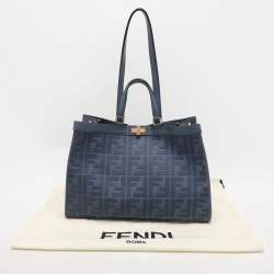 Pre Owned Fendi Blue Zucca Canvas and Leather Medium FF Peekaboo X Tote