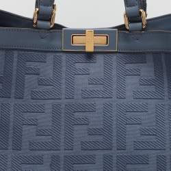 Pre Owned Fendi Blue Zucca Canvas and Leather Medium FF Peekaboo X Tote