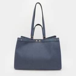 Pre Owned Fendi Blue Zucca Canvas and Leather Medium FF Peekaboo X Tote