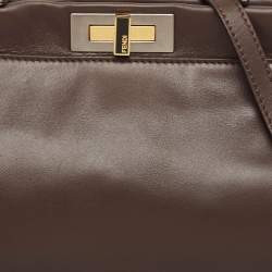 Fendi Dark Brown Leather Medium Peekaboo Top Handle Bag