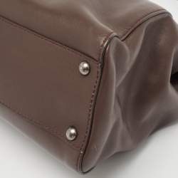 Fendi Dark Brown Leather Medium Peekaboo Top Handle Bag