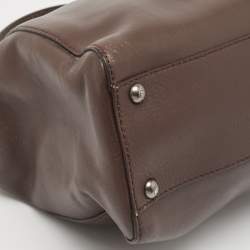 Fendi Dark Brown Leather Medium Peekaboo Top Handle Bag