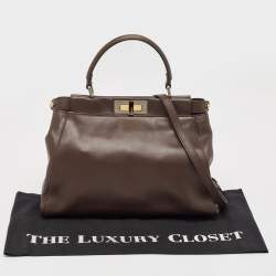 Fendi Dark Brown Leather Medium Peekaboo Top Handle Bag