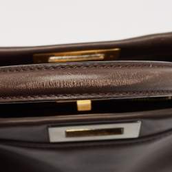 Fendi Dark Brown Leather Medium Peekaboo Top Handle Bag