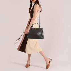 Fendi Dark Brown Leather Medium Peekaboo Top Handle Bag