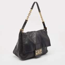 Pre Owned Fendi Black Leather Mamma Forever Shoulder Bag