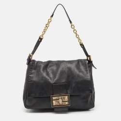 Pre Owned Fendi Black Leather Mamma Forever Shoulder Bag