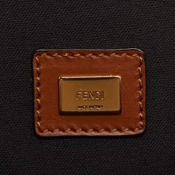 Pre Owned Fendi Brown Leather Flat Zip Wristlet Pouch