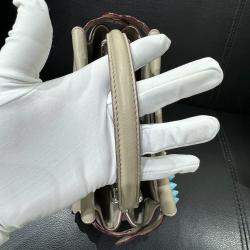 Pre Owned Fendi Grigio Polvere Nappa Embroidered Flower Scalloped Mini Peekaboo Iconic Satchel Bag