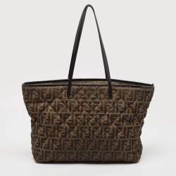 Pre Owned Fendi Black/Tobacco Quilted Zucca Fabric and Patent Leather Roll Tote