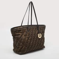 Pre Owned Fendi Black/Tobacco Quilted Zucca Fabric and Patent Leather Roll Tote