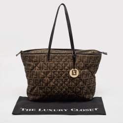 Pre Owned Fendi Black/Tobacco Quilted Zucca Fabric and Patent Leather Roll Tote