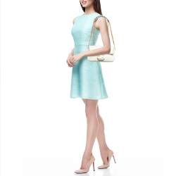 Pre Owned Fendi White FF Embossed Leather Midi Chain Baguette Bag