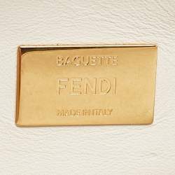 Pre Owned Fendi White FF Embossed Leather Midi Chain Baguette Bag