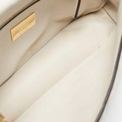 Pre Owned Fendi White FF Embossed Leather Midi Chain Baguette Bag