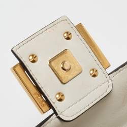 Pre Owned Fendi White FF Embossed Leather Midi Chain Baguette Bag