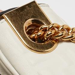 Pre Owned Fendi White FF Embossed Leather Midi Chain Baguette Bag
