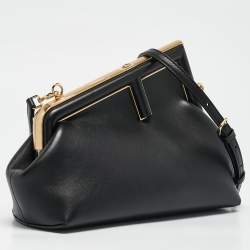 Pre Owned Fendi Black Leather Small First Clutch Bag