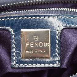 Fendi Navy Blue Zucchino Canvas and Leather FF Flap Hobo