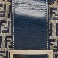Fendi Navy Blue Zucchino Canvas and Leather FF Flap Hobo