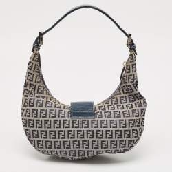 Fendi Navy Blue Zucchino Canvas and Leather FF Flap Hobo