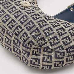 Fendi Navy Blue Zucchino Canvas and Leather FF Flap Hobo