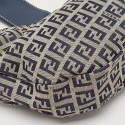 Fendi Navy Blue Zucchino Canvas and Leather FF Flap Hobo
