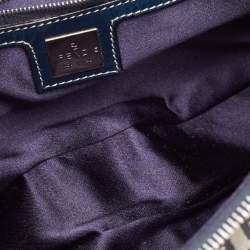 Fendi Navy Blue Zucchino Canvas and Leather FF Flap Hobo