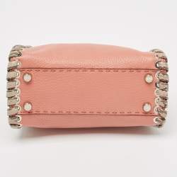 Pre Owned Fendi Old Rose Leather and Snakeskin Leather Mini Whipstitch Peekaboo Top Handle Bag