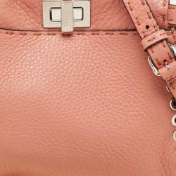 Pre Owned Fendi Old Rose Leather and Snakeskin Leather Mini Whipstitch Peekaboo Top Handle Bag